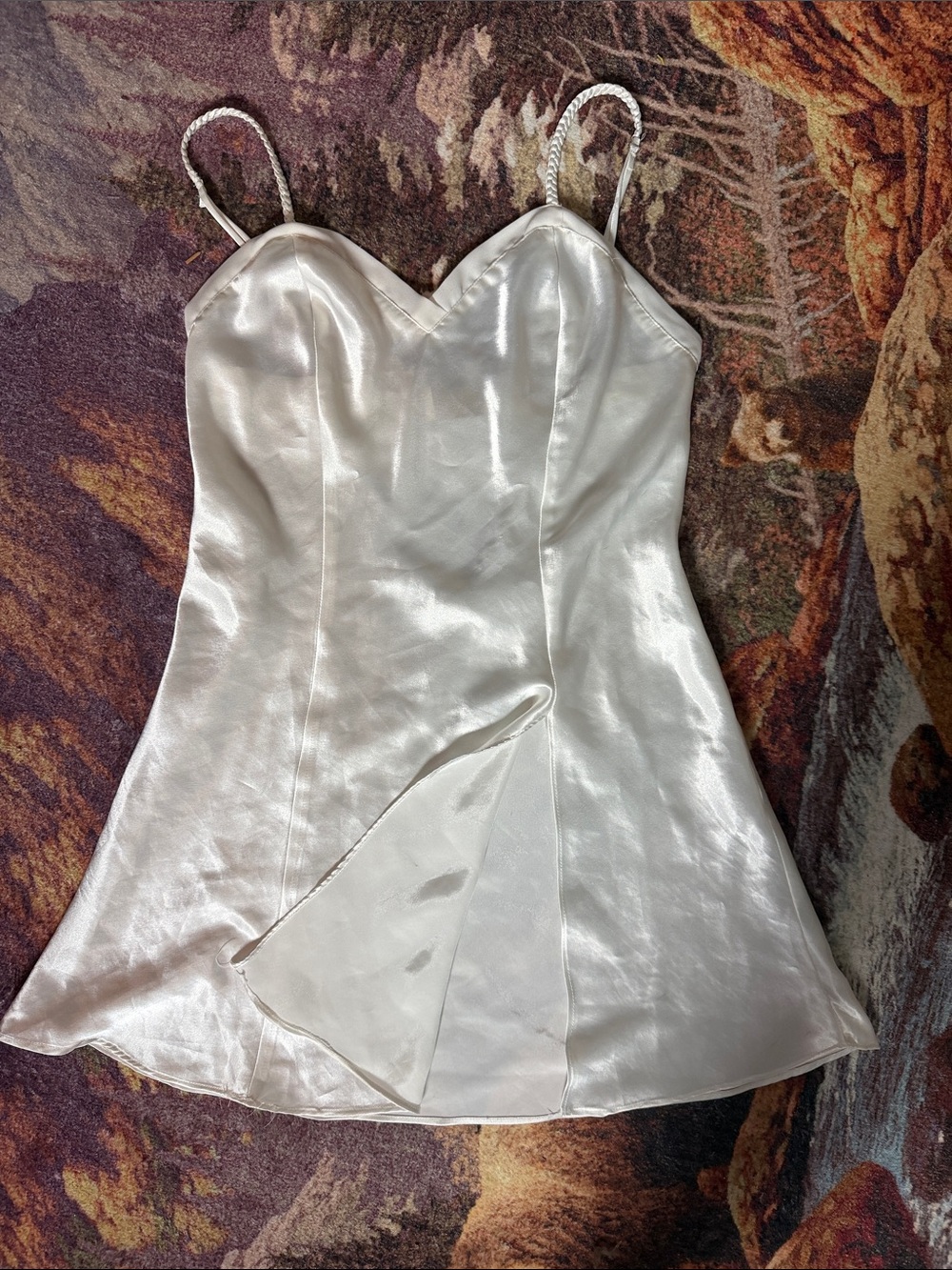 Victoria's Secret Ivory Satin Slip Chemise with Spaghetti Straps size S